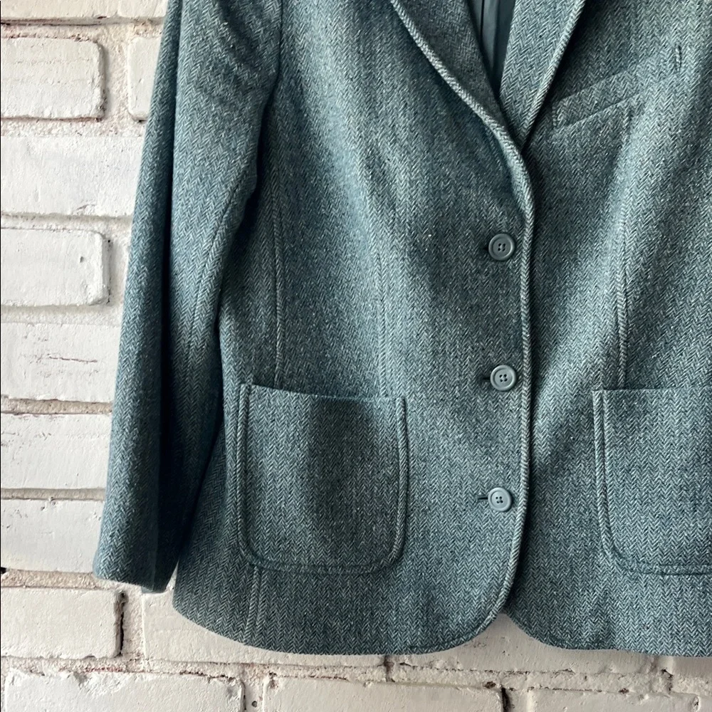 LL bean textured Women's Blue-Green Wool silk Blend Blazer - Picture 3 of 9